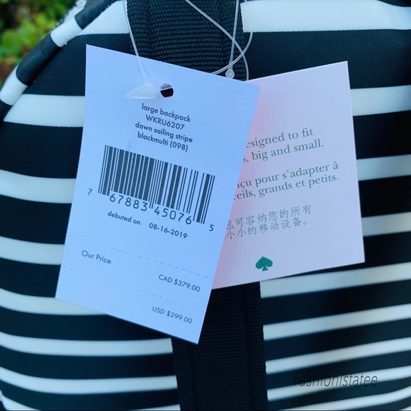 Large dawn backpack sailing stripe Kate spade nylo - Picture 5 of 8